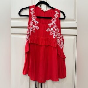 Red Floral Embroidered Women's Top